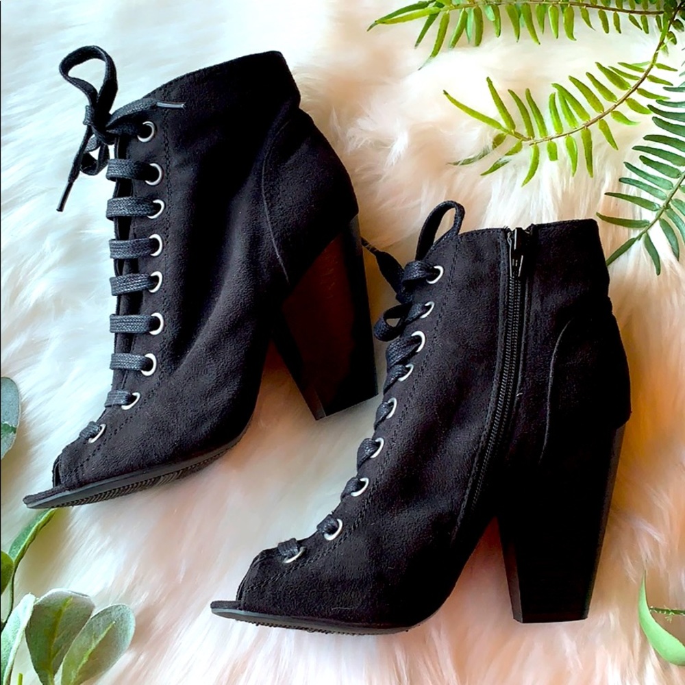 All Black Zip Up | Peep Toe Heels 4 Inches